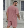 image:imageRoseSeek Mens Big and Tall 2 Piece Summer Outfits Textured Drop Shoulder T Shirt and Short Sets TracksuitDark Pink