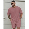 image:imageRoseSeek Mens Big and Tall 2 Piece Summer Outfits Textured Drop Shoulder T Shirt and Short Sets TracksuitDark Pink
