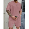 image:imageRoseSeek Mens Big and Tall 2 Piece Summer Outfits Textured Drop Shoulder T Shirt and Short Sets TracksuitDark Pink