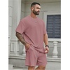 image:imageRoseSeek Mens Big and Tall 2 Piece Summer Outfits Textured Drop Shoulder T Shirt and Short Sets TracksuitDark Pink