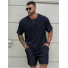 image:imageRoseSeek Mens Big and Tall 2 Piece Summer Outfits Textured Drop Shoulder T Shirt and Short Sets TracksuitDeep Blue