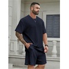 image:imageRoseSeek Mens Big and Tall 2 Piece Summer Outfits Textured Drop Shoulder T Shirt and Short Sets TracksuitDeep Blue