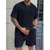 image:imageRoseSeek Mens Big and Tall 2 Piece Summer Outfits Textured Drop Shoulder T Shirt and Short Sets TracksuitDeep Blue