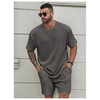 image:imageRoseSeek Mens Big and Tall 2 Piece Summer Outfits Textured Drop Shoulder T Shirt and Short Sets TracksuitDeep Grey