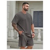 image:imageRoseSeek Mens Big and Tall 2 Piece Summer Outfits Textured Drop Shoulder T Shirt and Short Sets TracksuitDeep Grey