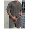image:imageRoseSeek Mens Big and Tall 2 Piece Summer Outfits Textured Drop Shoulder T Shirt and Short Sets TracksuitDeep Grey