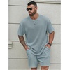 image:imageRoseSeek Mens Big and Tall 2 Piece Summer Outfits Textured Drop Shoulder T Shirt and Short Sets TracksuitLight Blue