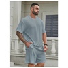 image:imageRoseSeek Mens Big and Tall 2 Piece Summer Outfits Textured Drop Shoulder T Shirt and Short Sets TracksuitLight Blue