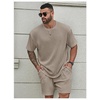 image:imageRoseSeek Mens Big and Tall 2 Piece Summer Outfits Textured Drop Shoulder T Shirt and Short Sets TracksuitLight Grey