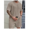 image:imageRoseSeek Mens Big and Tall 2 Piece Summer Outfits Textured Drop Shoulder T Shirt and Short Sets TracksuitLight Grey