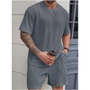 image:imageRoseSeek Mens Big and Tall 2 Piece Summer Outfits Textured Drop Shoulder T Shirt and Short Sets TracksuitMedium Blue
