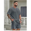 image:imageRoseSeek Mens Big and Tall 2 Piece Summer Outfits Textured Drop Shoulder T Shirt and Short Sets TracksuitMedium Blue