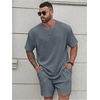 image:imageRoseSeek Mens Big and Tall 2 Piece Summer Outfits Textured Drop Shoulder T Shirt and Short Sets TracksuitMedium Blue