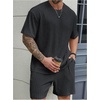 image:imageRoseSeek Mens Big and Tall 2 Piece Summer Outfits Textured Drop Shoulder T Shirt and Short Sets TracksuitMedium Dark Grey