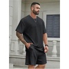 image:imageRoseSeek Mens Big and Tall 2 Piece Summer Outfits Textured Drop Shoulder T Shirt and Short Sets TracksuitMedium Dark Grey