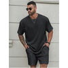 image:imageRoseSeek Mens Big and Tall 2 Piece Summer Outfits Textured Drop Shoulder T Shirt and Short Sets TracksuitMedium Dark Grey
