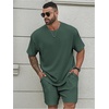 image:imageRoseSeek Mens Big and Tall 2 Piece Summer Outfits Textured Drop Shoulder T Shirt and Short Sets TracksuitMedium Green