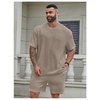 image:imageRoseSeek Mens Big and Tall 2 Piece Summer Outfits Textured Drop Shoulder T Shirt and Short Sets TracksuitMedium Grey