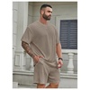 image:imageRoseSeek Mens Big and Tall 2 Piece Summer Outfits Textured Drop Shoulder T Shirt and Short Sets TracksuitMedium Grey