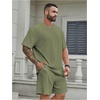 image:imageRoseSeek Mens Big and Tall 2 Piece Summer Outfits Textured Drop Shoulder T Shirt and Short Sets TracksuitOlive Green