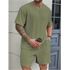 image:imageRoseSeek Mens Big and Tall 2 Piece Summer Outfits Textured Drop Shoulder T Shirt and Short Sets TracksuitOlive Green