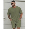 image:imageRoseSeek Mens Big and Tall 2 Piece Summer Outfits Textured Drop Shoulder T Shirt and Short Sets TracksuitOlive Green