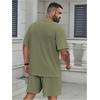 image:imageRoseSeek Mens Big and Tall 2 Piece Summer Outfits Textured Drop Shoulder T Shirt and Short Sets TracksuitOlive Green