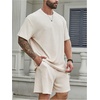 image:imageRoseSeek Mens Big and Tall 2 Piece Summer Outfits Textured Drop Shoulder T Shirt and Short Sets TracksuitPlus Apricot