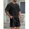 image:imageRoseSeek Mens Big and Tall 2 Piece Summer Outfits Textured Drop Shoulder T Shirt and Short Sets TracksuitPlus Black