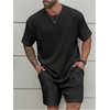 image:imageRoseSeek Mens Big and Tall 2 Piece Summer Outfits Textured Drop Shoulder T Shirt and Short Sets TracksuitPlus Black
