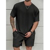 image:imageRoseSeek Mens Big and Tall 2 Piece Summer Outfits Textured Drop Shoulder T Shirt and Short Sets TracksuitPlus Black