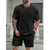 image:imageRoseSeek Mens Big and Tall 2 Piece Summer Outfits Textured Drop Shoulder T Shirt and Short Sets TracksuitPlus Black