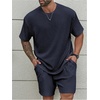 image:imageRoseSeek Mens Big and Tall 2 Piece Summer Outfits Textured Drop Shoulder T Shirt and Short Sets TracksuitPlus Deep Blue