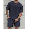image:imageRoseSeek Mens Big and Tall 2 Piece Summer Outfits Textured Drop Shoulder T Shirt and Short Sets TracksuitPlus Deep Blue