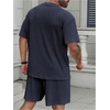 image:imageRoseSeek Mens Big and Tall 2 Piece Summer Outfits Textured Drop Shoulder T Shirt and Short Sets TracksuitPlus Deep Blue
