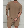 image:imageRoseSeek Mens Big and Tall 2 Piece Summer Outfits Textured Drop Shoulder T Shirt and Short Sets TracksuitPlus Khaki