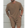 image:imageRoseSeek Mens Big and Tall 2 Piece Summer Outfits Textured Drop Shoulder T Shirt and Short Sets TracksuitPlus Khaki