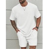 image:imageRoseSeek Mens Big and Tall 2 Piece Summer Outfits Textured Drop Shoulder T Shirt and Short Sets TracksuitPlus White