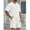 image:imageRoseSeek Mens Big and Tall 2 Piece Summer Outfits Textured Drop Shoulder T Shirt and Short Sets TracksuitPlus White