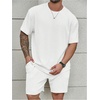 image:imageRoseSeek Mens Big and Tall 2 Piece Summer Outfits Textured Drop Shoulder T Shirt and Short Sets TracksuitPlus White