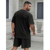 image:imageRoseSeek Mens Big and Tall 2 Piece Summer Outfits Textured Drop Shoulder T Shirt and Short Sets TracksuitSolid Black