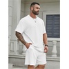 image:imageRoseSeek Mens Big and Tall 2 Piece Summer Outfits Textured Drop Shoulder T Shirt and Short Sets TracksuitWhite