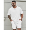 image:imageRoseSeek Mens Big and Tall 2 Piece Summer Outfits Textured Drop Shoulder T Shirt and Short Sets TracksuitWhite