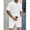 image:imageRoseSeek Mens Big and Tall 2 Piece Summer Outfits Textured Drop Shoulder T Shirt and Short Sets TracksuitWhite