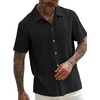 image:imageRoseSeek Mens Button Down Shirts Short Sleeve Textured Collared Casual Shirts Vacation Beach TopsBlack
