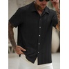 image:imageRoseSeek Mens Button Down Shirts Short Sleeve Textured Collared Casual Shirts Vacation Beach TopsBlack