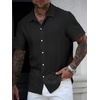 image:imageRoseSeek Mens Button Down Shirts Short Sleeve Textured Collared Casual Shirts Vacation Beach TopsBlack