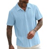 image:imageRoseSeek Mens Button Down Shirts Short Sleeve Textured Collared Casual Shirts Vacation Beach TopsBlue