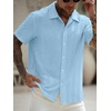 image:imageRoseSeek Mens Button Down Shirts Short Sleeve Textured Collared Casual Shirts Vacation Beach TopsBlue