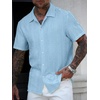 image:imageRoseSeek Mens Button Down Shirts Short Sleeve Textured Collared Casual Shirts Vacation Beach TopsBlue